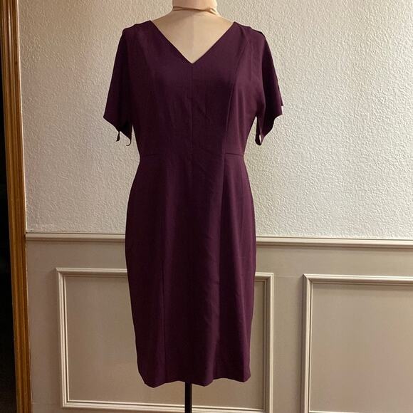 Ann Taylor wine red‎ academia fitted v neck split sleeve sheath mini dress - Picture 8 of 8
